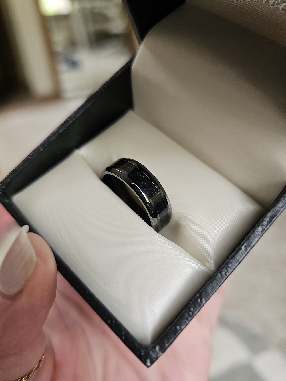 Men's Black Zirconium Beveled 7mm Band / Men's Wedding Band / Men's Ring
